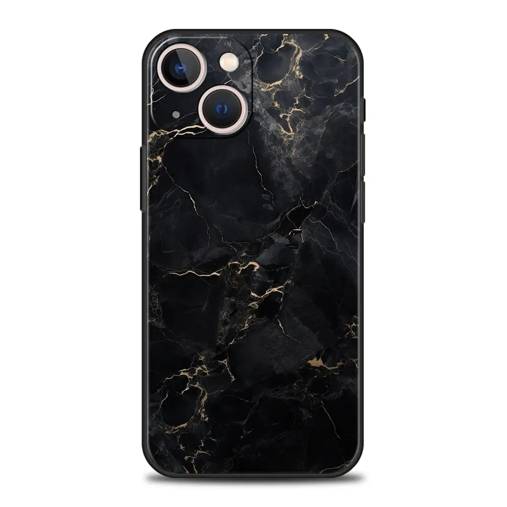 Elegant Black Marble Pattern Soft Silicone Phone Case - Fashionable Protective Cover