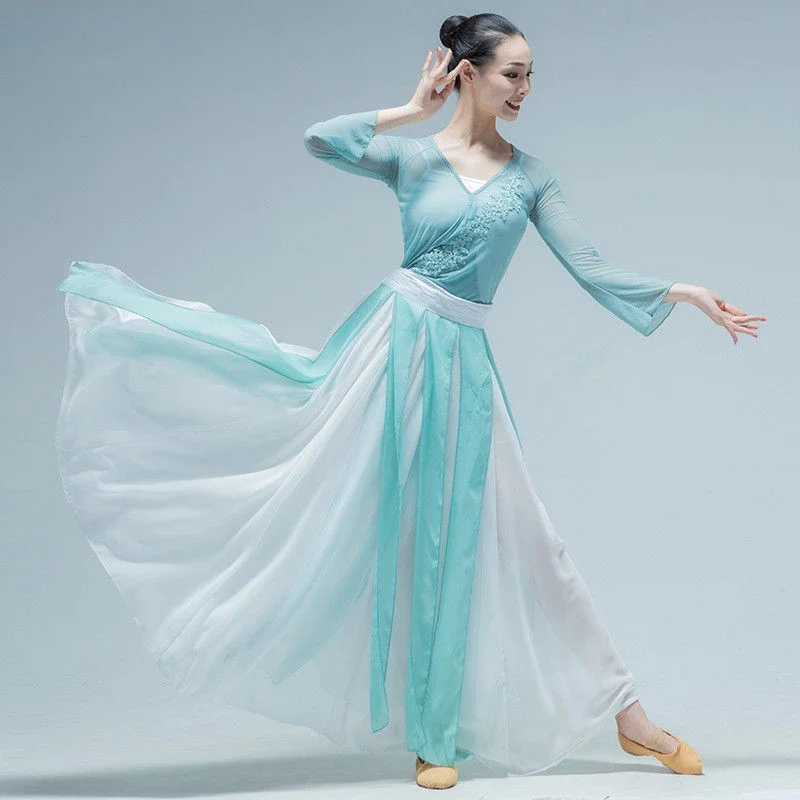 

Classical Dance Practice Clothes Female Adult Chinese Hanfu Clothing Ancient Chinese Folk Dance Wear Performance Costume