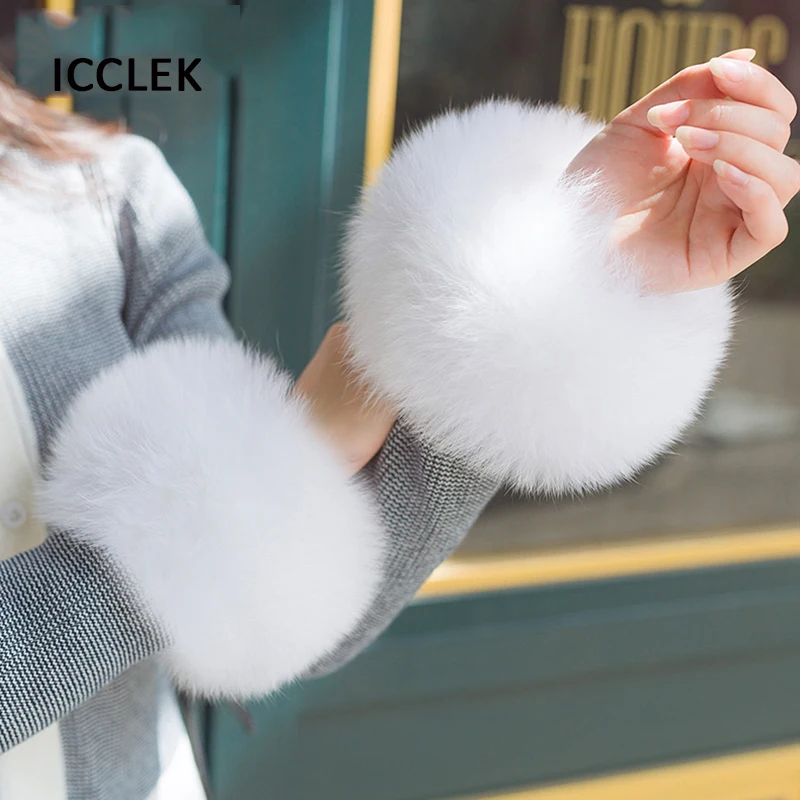 real-fox-fur-sleeve-cuffs-arm-warmer-lady-bracelet-real-fur-wristband-glove-women's-coat-wrist-warmer-cuffs