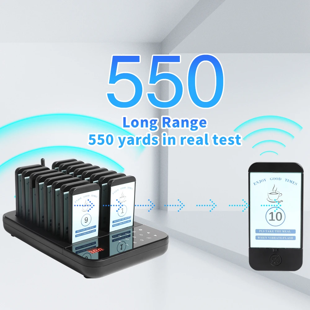 Wirelesslinkx Wireless Restaurant Pager System16 Beepers Queue Paging System for Coffee Dessert Shop Food Truck Court Bar