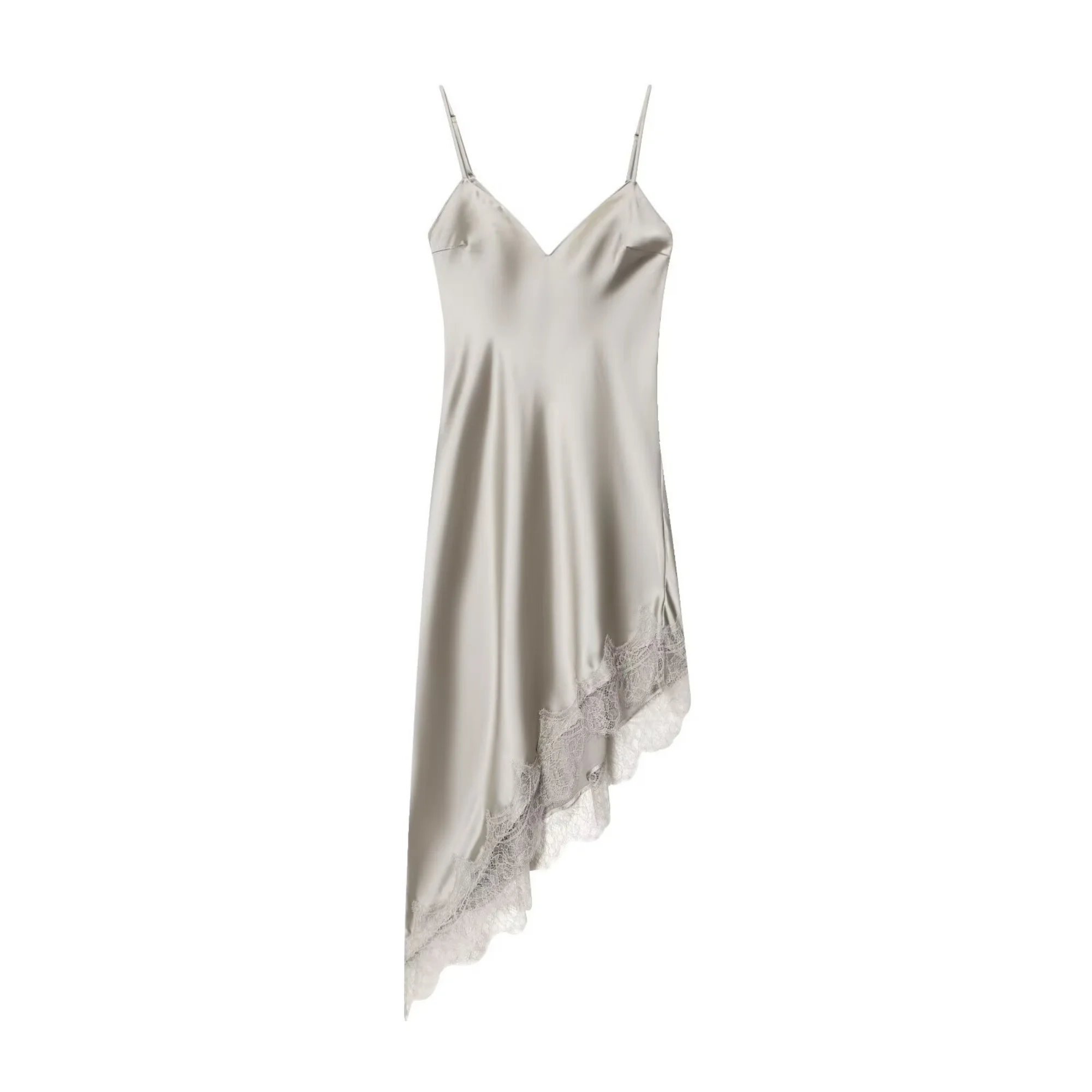 Women New Sexy Satin Lace Spliced Spaghetti Strap Long Dress Lady V-Neck Sleeveless Backless Evening Dresses Irregular Hem Dress