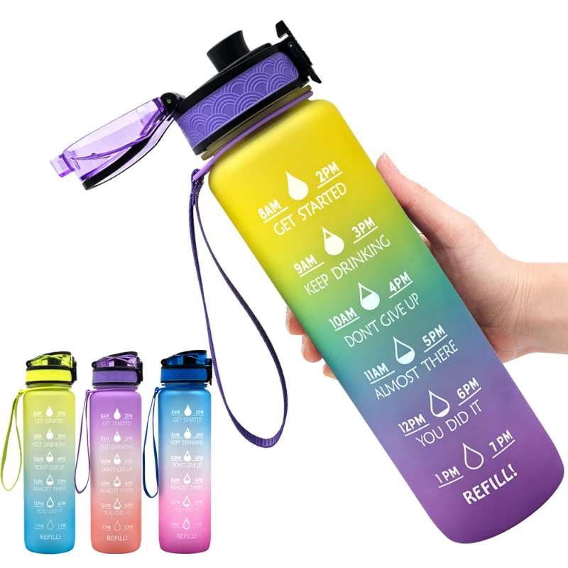 1L/500mL Plastic Kettle Tritan Material Matte Gradient Bounce Sports Water Bottle Space Cup Travel Cup