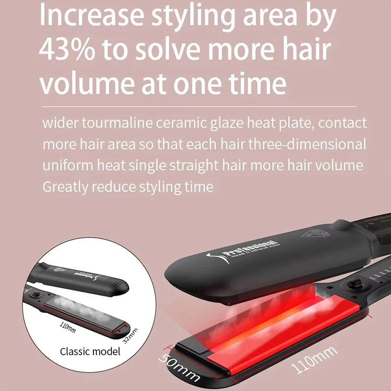PTC heated steam straightener Infrared ceramic wide plate flat iron multi-functional professional hair straightener 2