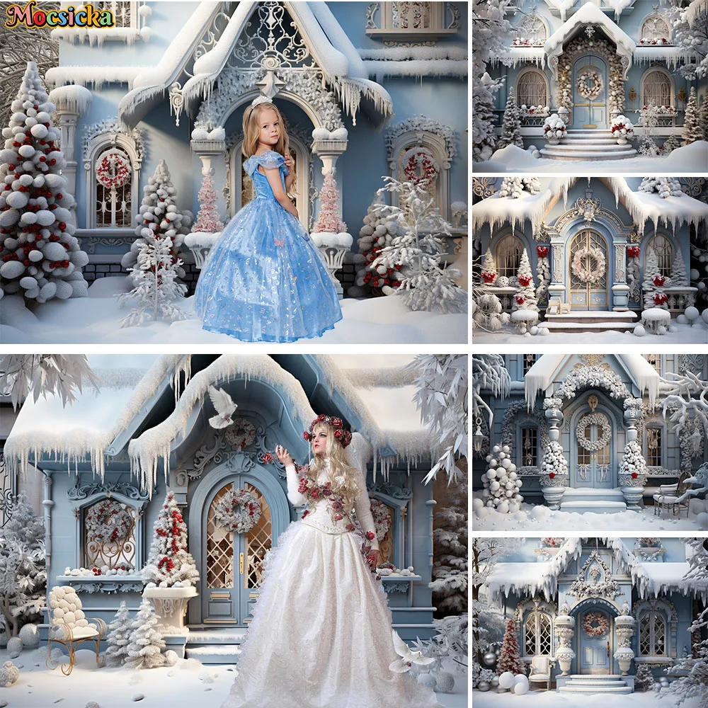 mocsicka-christmas-blue-snowy-house-backdrop-winter-frozen-xmas-tree