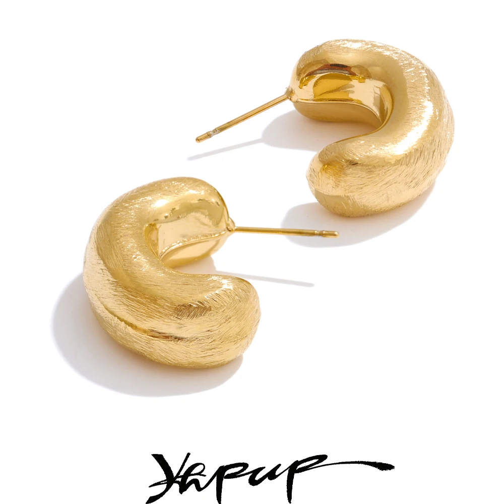 Yhpup 2025 Stainless Steel Chunky C Shape Hoop Earrings For Women