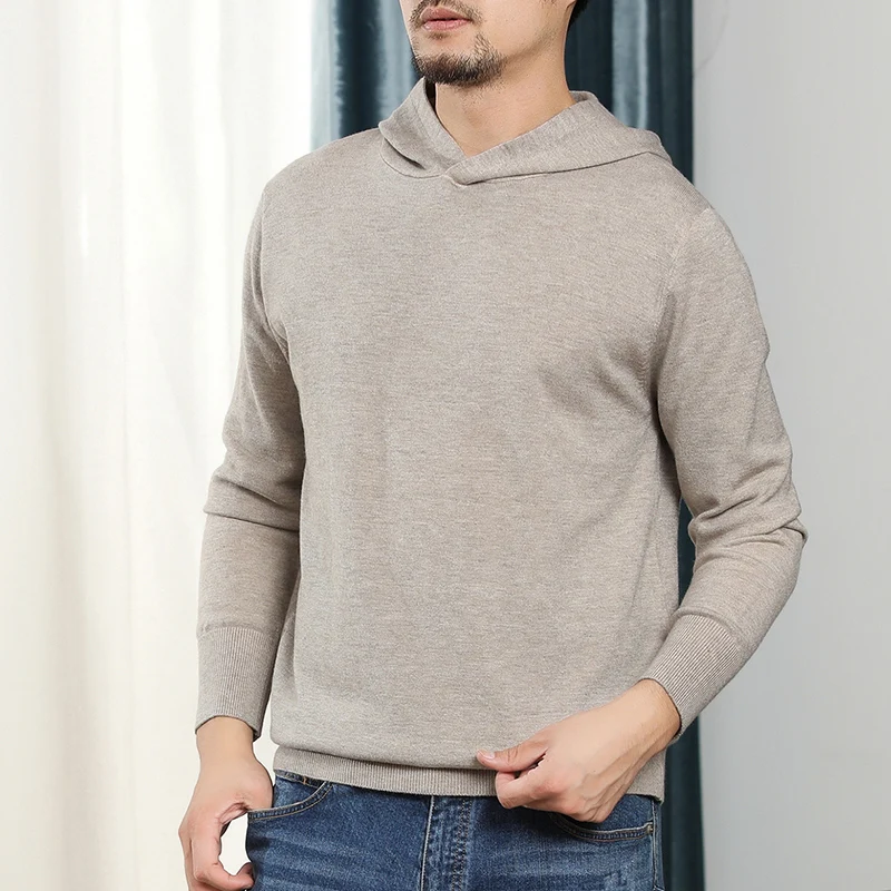 Man Cashmere hoodie Sweaters With Hat  Warm Cashmere Knitted Jumpers Men 2023 Autumn and Winter New Long sleeve hoodie