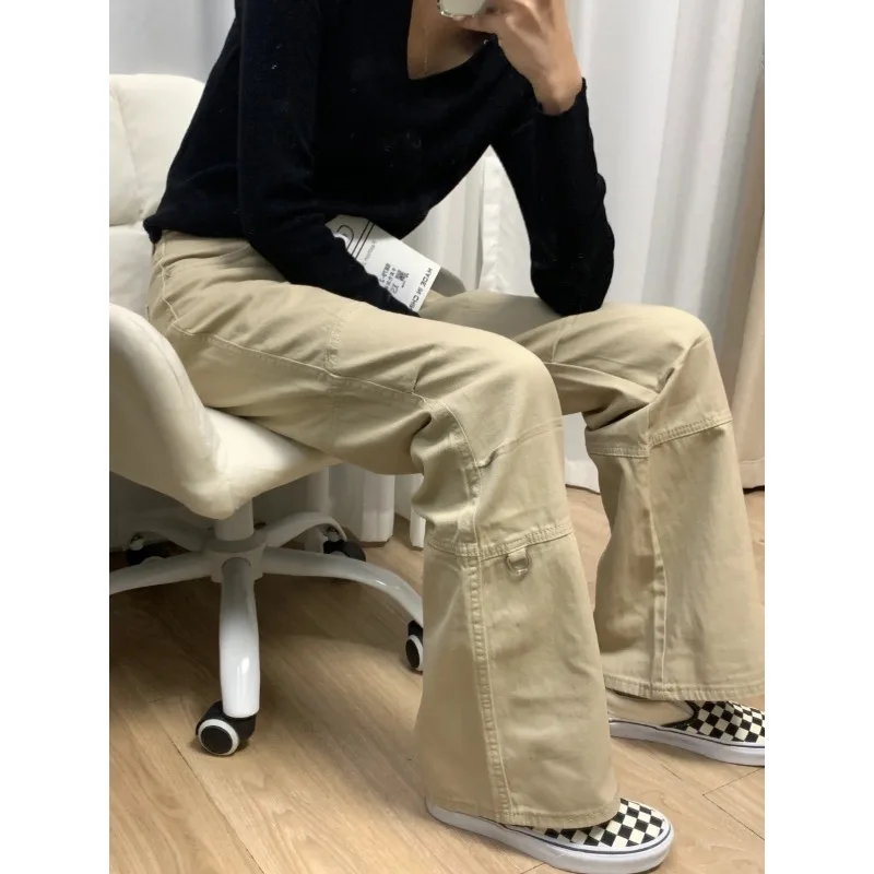 Deeptown Y2k Vintage Cargo Jeans Women Gyaru Baddies Streetwear Tights Flare Denim Pants Pleated Grunge Korean Fashion Trousers