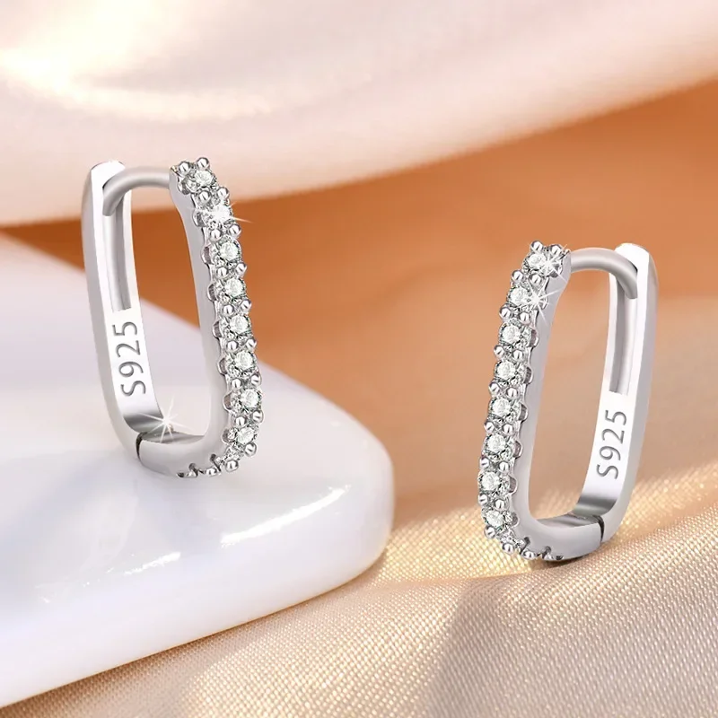 New trending 925 Sterling Silver classic Crystal Jewelry Fashion Zircon Circle Hoop Earrings for Woman Lady Wedding Party Gifts 4