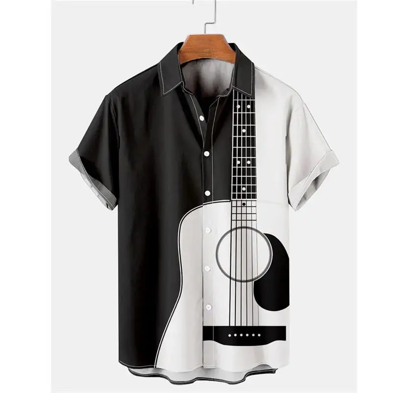Shirts For Men Hawaiian Music Note Pattern Fashion Print Summer Harajuku Blouses Short Sleeves Hawaii Beach Tops Tees Clothing 4