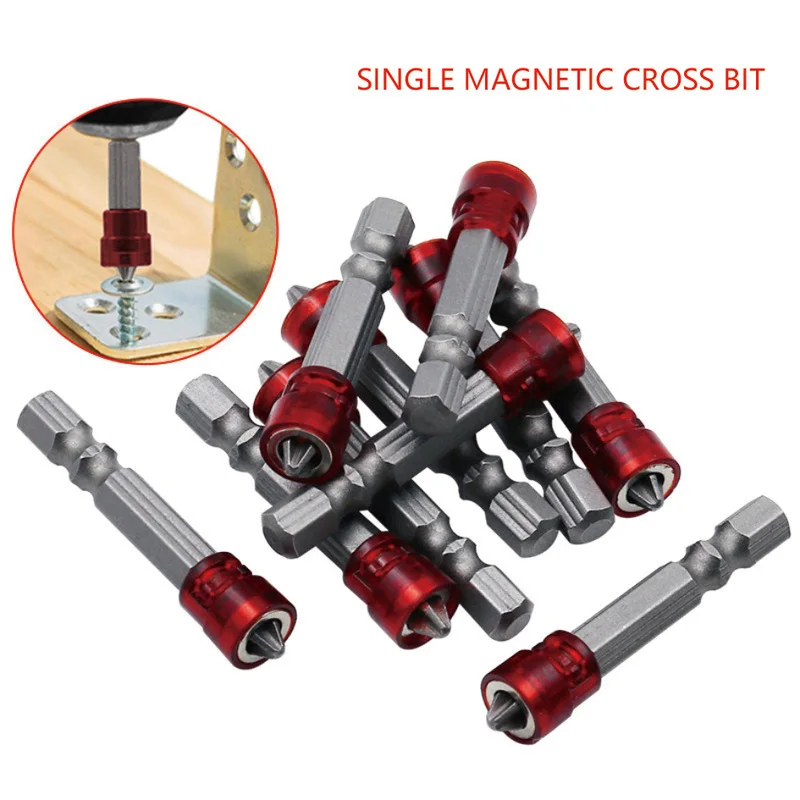 4Pcs 50MM Magnetic Hex Shank Electric Screwdriver Bits - Red Phillips Head Power Tool Accessories with Anti-Slip Grip