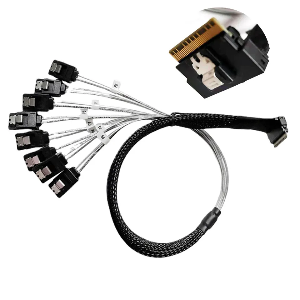 

Slim Line SAS4.0 SFF-8654 8i to SATA 8 Ports Adapter Target Hard Disk 50cm Adapter Cable For Server Mining BTC ETH Miner Rig