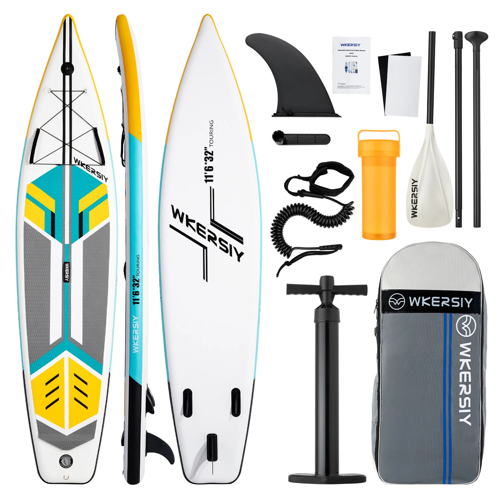 

Inflatable Stand Up Paddleboard SUP Board 6 Inch Thick Surfboard Surf Set with Surf Fin Coiled Leash Inflator Pump Carry Bag