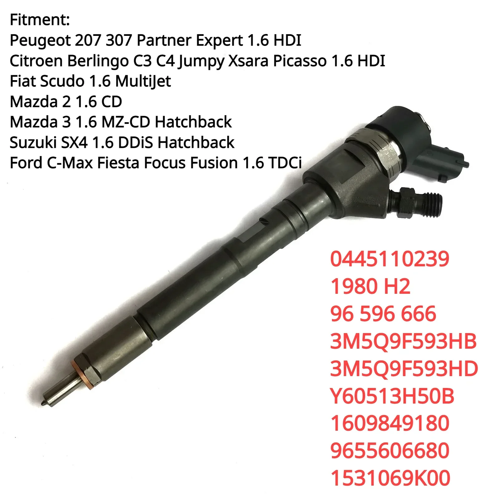 Per Citroen Peugeot Ford Mazda 1.6 Hdi 0445110239 0986435122 Nuovo Iniettore Di Carburante Diesel 1980 H2 96 596 666