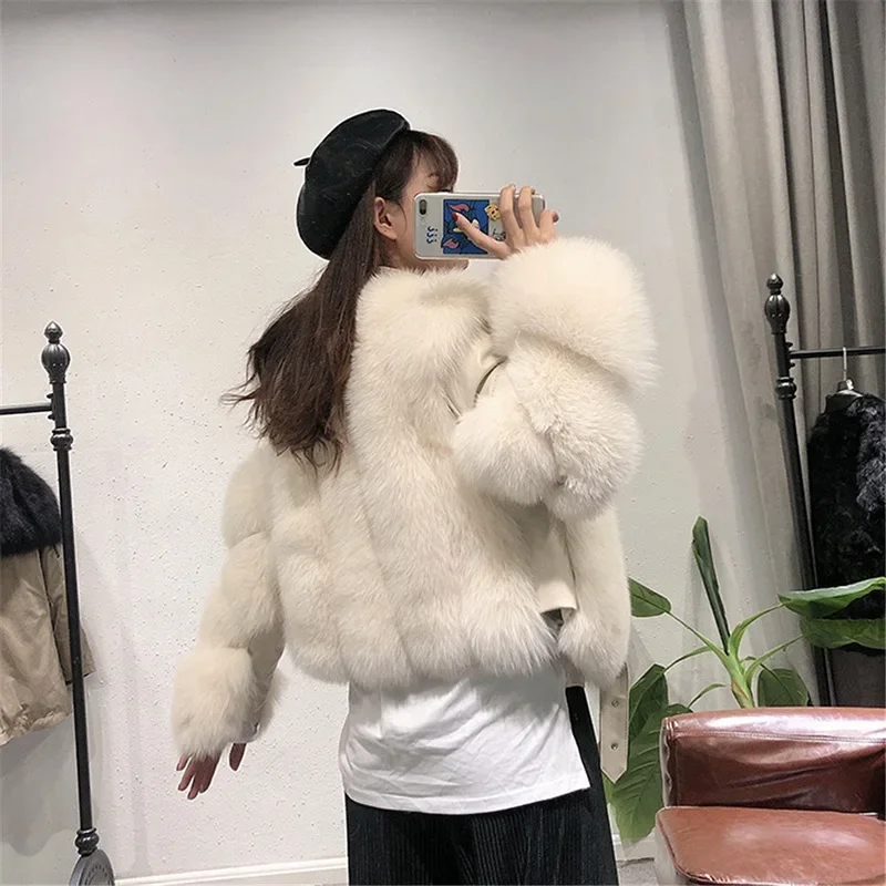 Fur Jacket for Women's Winter Fox Like Fur Jacket Fashionable Cotton Jacket Warm Motorcycle Coat
