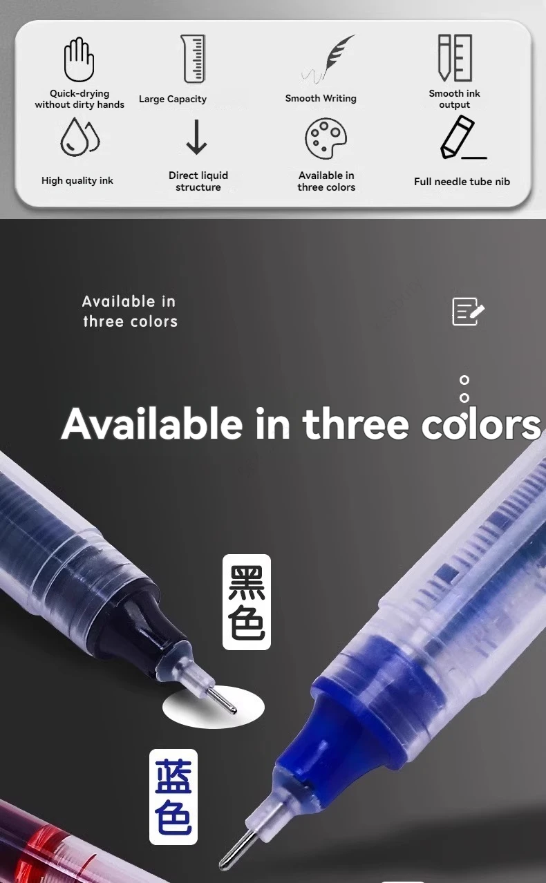 3–100 Stück gerader flüssiger Kugelschreiber, Unterschrift-Gelstift, 0,5 mm, schwarze blaue Tinte, für Schule, Büro, Kugelschreiber, Schule, Bürobedarf, Schreiben – Detail 1