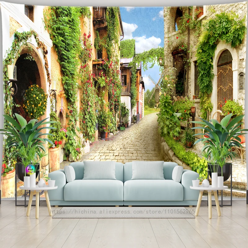 Landschaft Zimmer Dekoration Natürliche Tapisserie Meer Ansicht Wasserfall Ästhetik Bohemian Hippie Wohnkultur Landschaft Wand Hängen – Detail 14