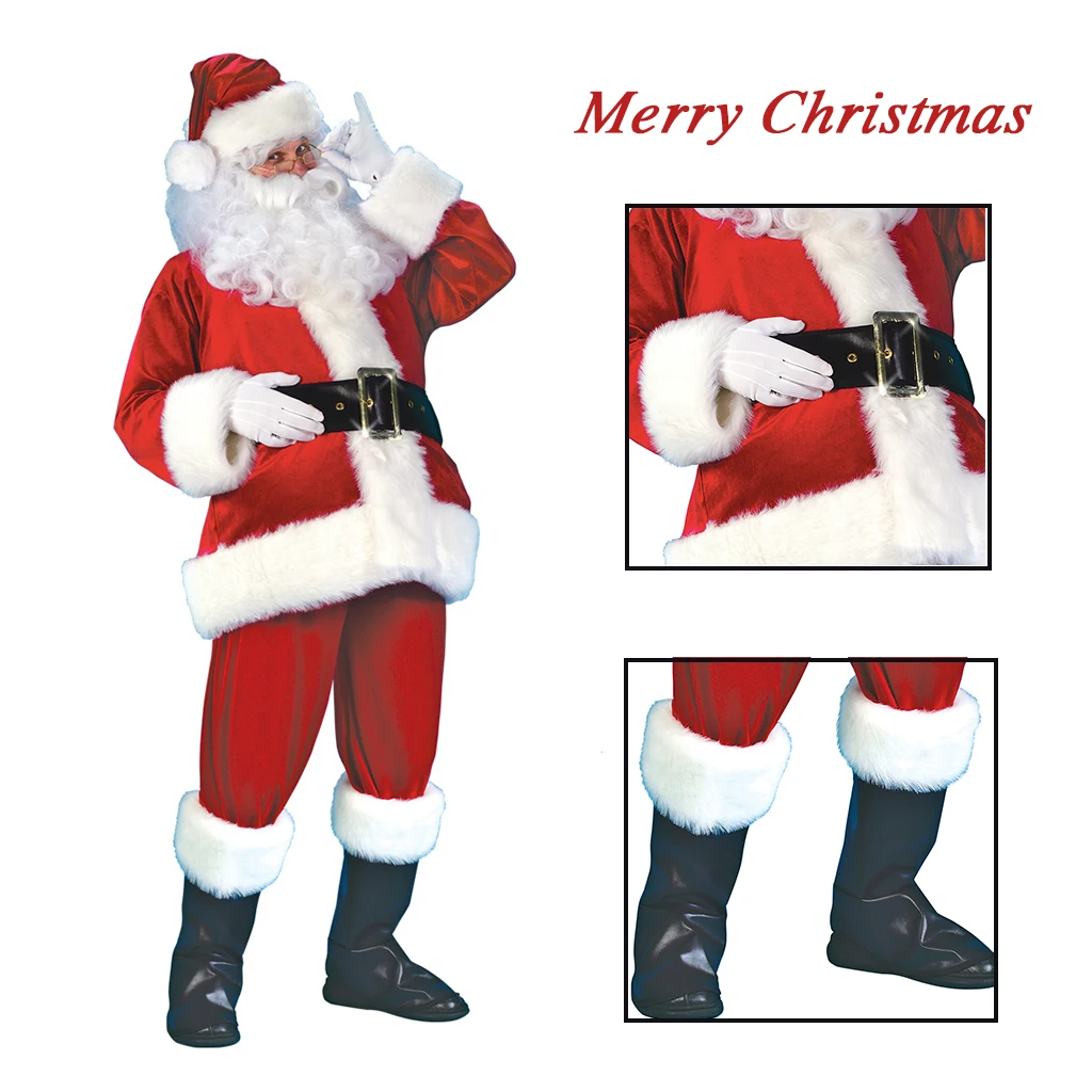 

Merry Christmas Santa Claus Cosplay Costume Velvet Full Set Happy New Year Coat Outfits Adult Role-playing Halloween Party Suits