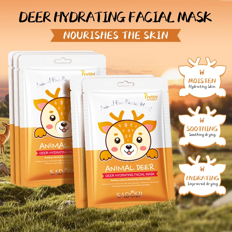 5pcs SADOER Animal Pattern Masks Face Mask Moisturizing Anti Wrinkles Anti-Aging Whitening Facial Masks Skin Care Novel Products