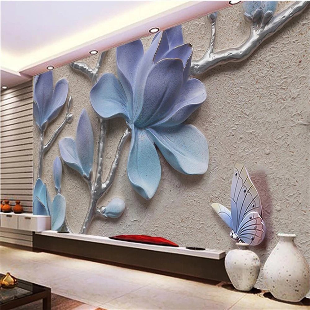 

NEW 3D Orchid Embossed Background Wall Orchid Embossed Customized Large Mural Environmental Silk Cloth Wallpaper