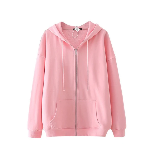 Oversized zip-through hoodie - Pink - Ladies