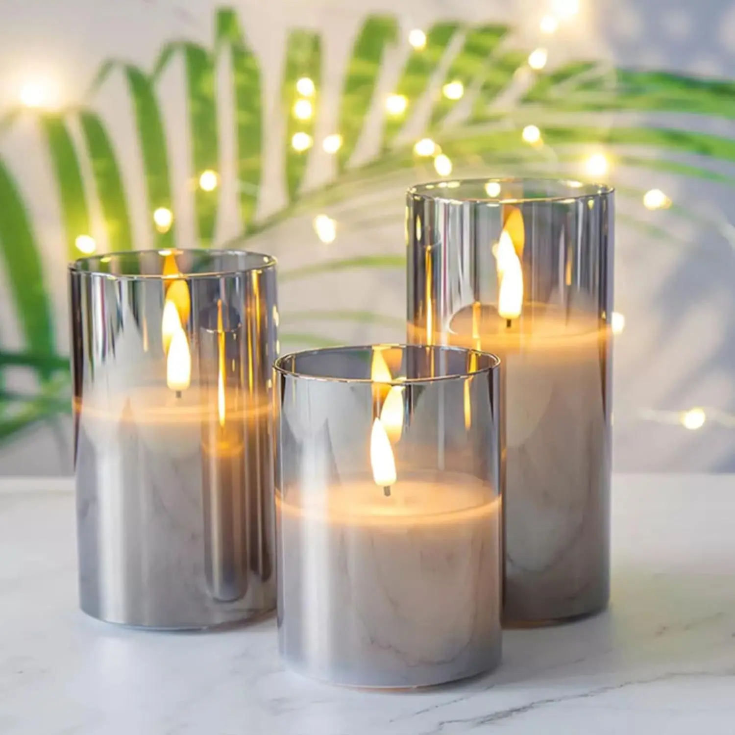 SET 3 CANDELE ORO LED 10/12/18X7,5CM RICOPERTA IN CERA CON TELECOMANDO Fiamma Oscillante Dura 150 Ore Timer 30 Giorni 5028102024309 - Foto 3