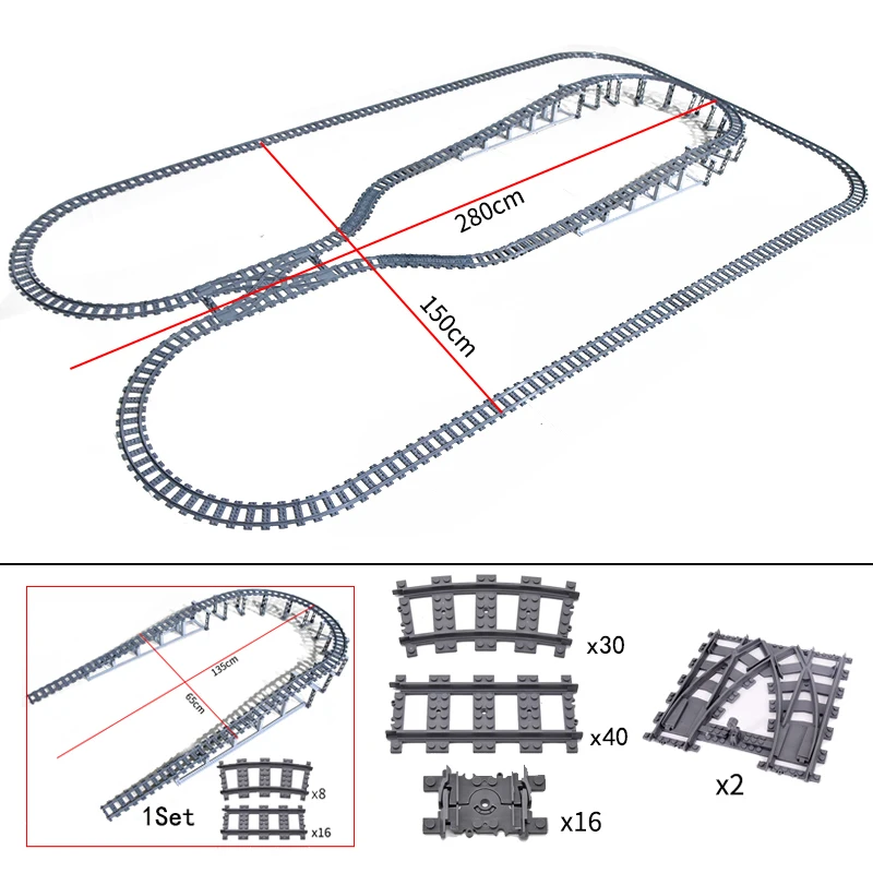 City Train Tracks Building Set - Flexible, Straight, Curved, and Switch Rails