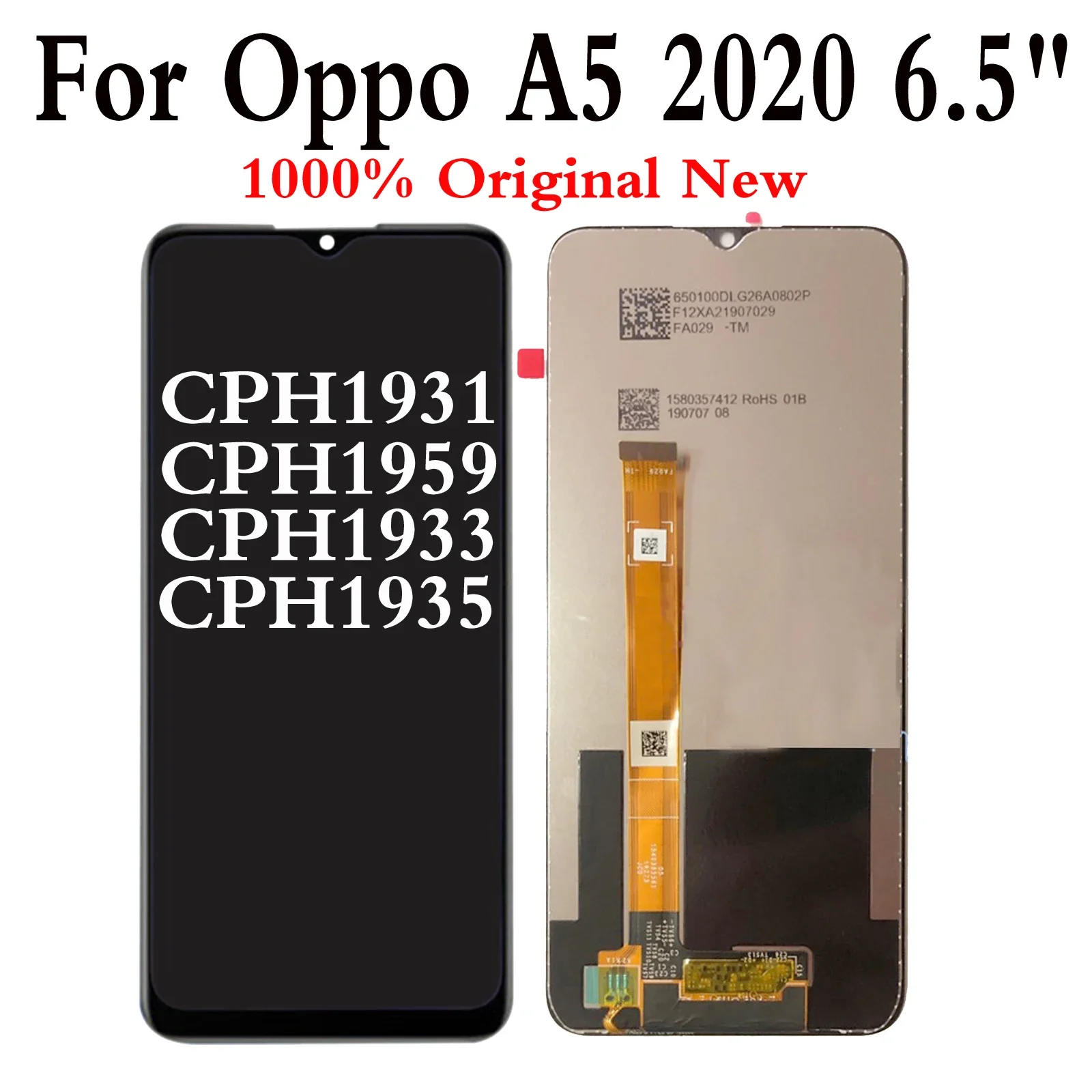 

ЖК-дисплей с сенсорным экраном для Oppo A5 2020, 6,5 дюйма