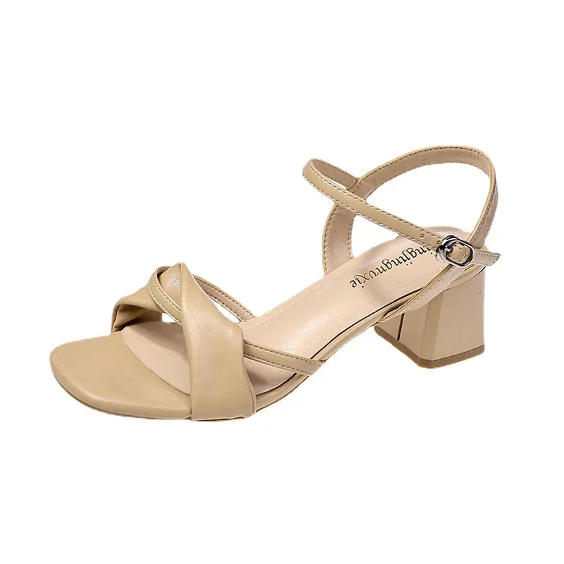 

Women Sandals Chunky Heel Brand Slippers Summer Flip-Flops Narrow Strap Sandals Elegant Mule Shoes Women Slippers Large 42