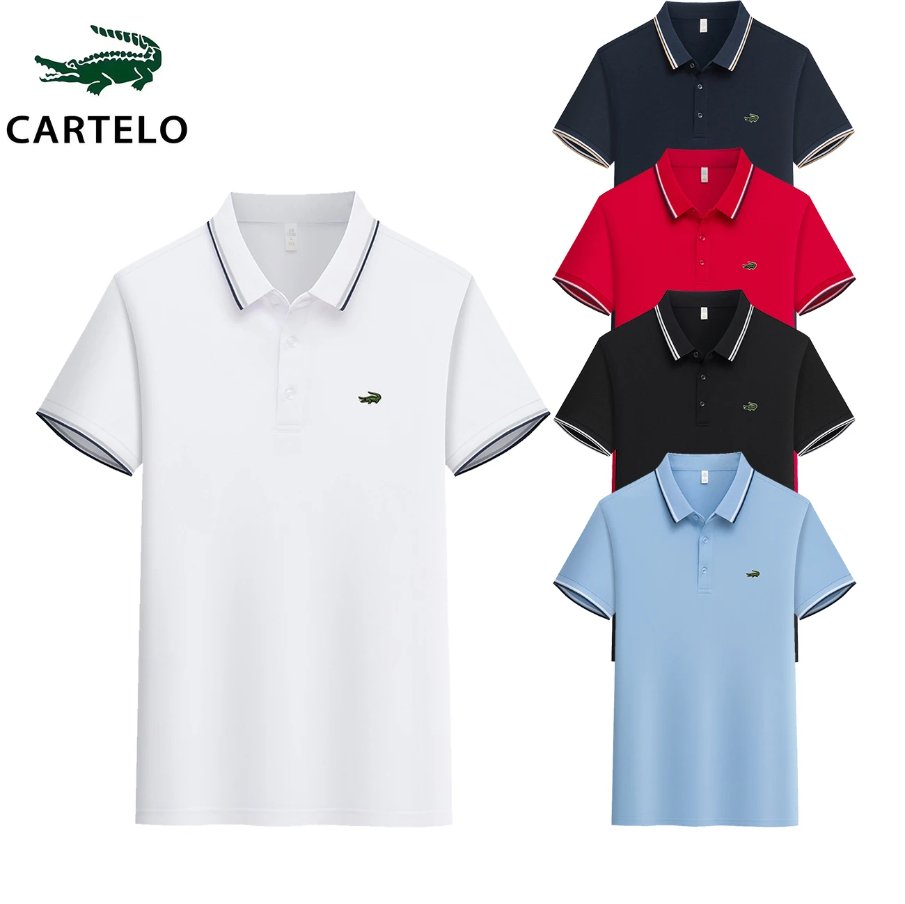 

Summer NEW Embroidered CARTELO Fashion Men's short-sleeved POLO Shirt business casual parklapel golf breathable Top for MEN