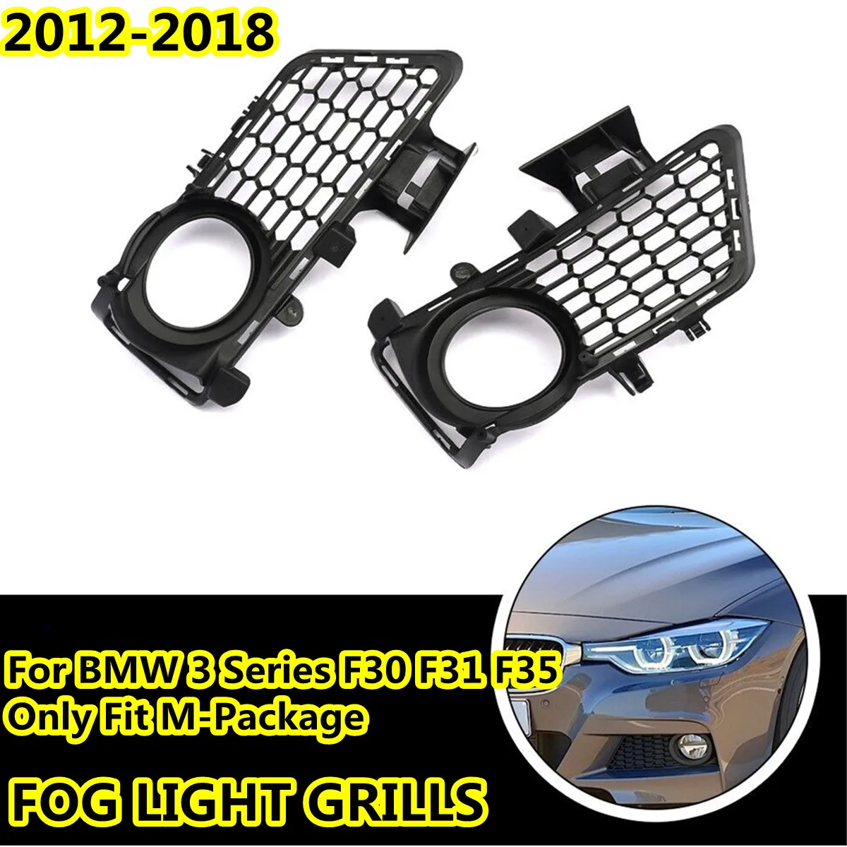 

RM-CAR Front Bumper Fog Light Foglamp Grill Grille Trim Panel For BMW 3 Series F30 F31 F35 M Package 2012-2018 51118062631