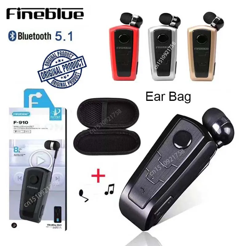 Wholesale Fineblue F910 Clip Type Bluetooth Headset Retractable wire heaphones in Lotus Handsfree Sport Run earphone for mobile