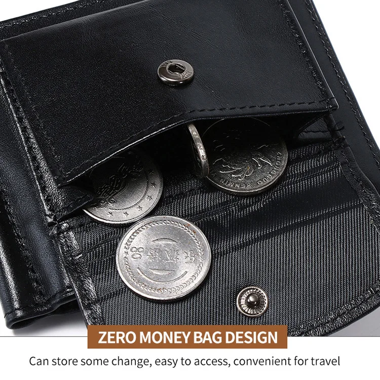Genuine Leather Mens Wallet with Money Clip with Coin Pocket Billfold Cash Clip Leather Mens Money Clip Wallet 6