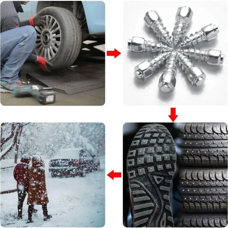 100pcs Non-Slip Tire Anti-Skid Spikes Wheel Nails Tire Boltsbolts Shoe Cleats for Car ATV Winter Emergency