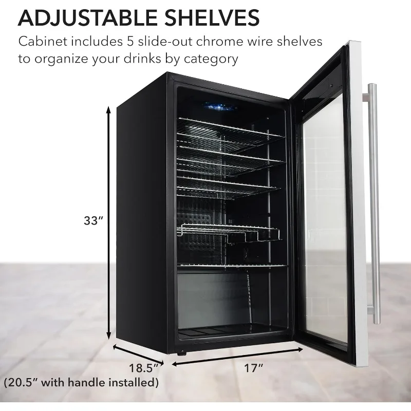 120-Can Beverage Refrigerator with Glass Door, 3.1 Cu Ft Freestanding Drink Mini Fridge, BR-130SB, Stainless Steel 5