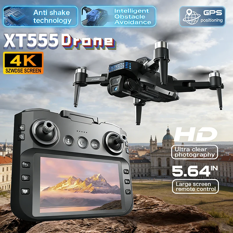 2026 신형 XT555 GPS 드론 8K HD 듀얼 카메라 브러시리스 모터 5G FPV 접이식 스크린 RC 쿼드콥터 (무료 VR 안경 VEVLO 포함)