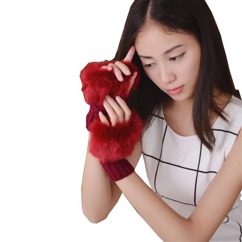 Y2k Style Women's Winter Gloves Faux Fur Knitting Hand Warmer Women Half Finger Gloves Wrist Mittens Writting Arm Wrist Gants