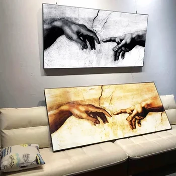 Mano di Dio Creazione di Adam Pittura su tela in bianco e nero Stampa su Canavs Immagini da parete per l'arredamento del soggiorno (senza cornice)
