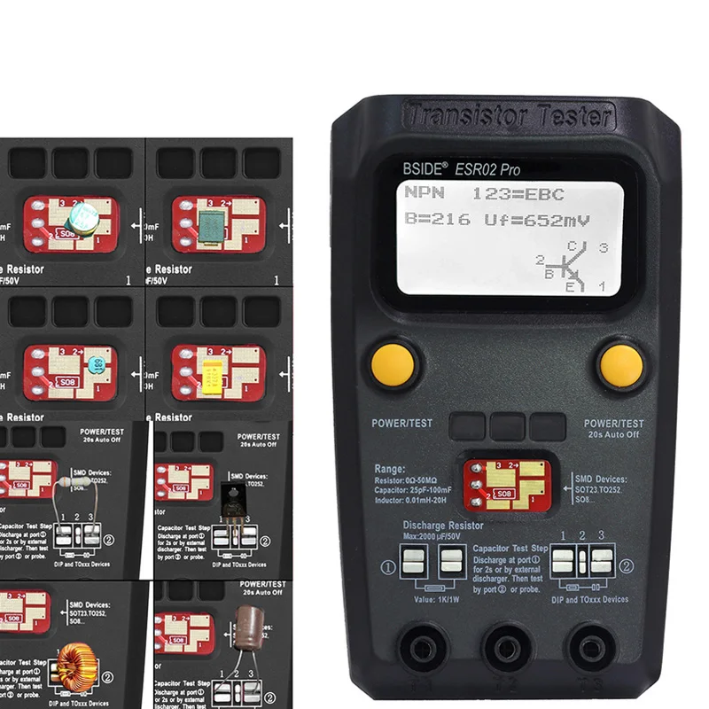 BSIDE ESR02pro Multi-purpose Transistor ESR/SMD Tester Smart Diode Triode Capacitance Resistor Meter LCD meter MOS/PNP/NPN test 2