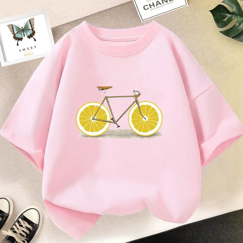 thumbnail image 1 of Camiseta de algodón para niños, linda camiseta con estampado de dibujos animados de frutas y limones, camiseta de manga corta con gráficos de verano, ropa de moda para niño y niña, 1 of 4