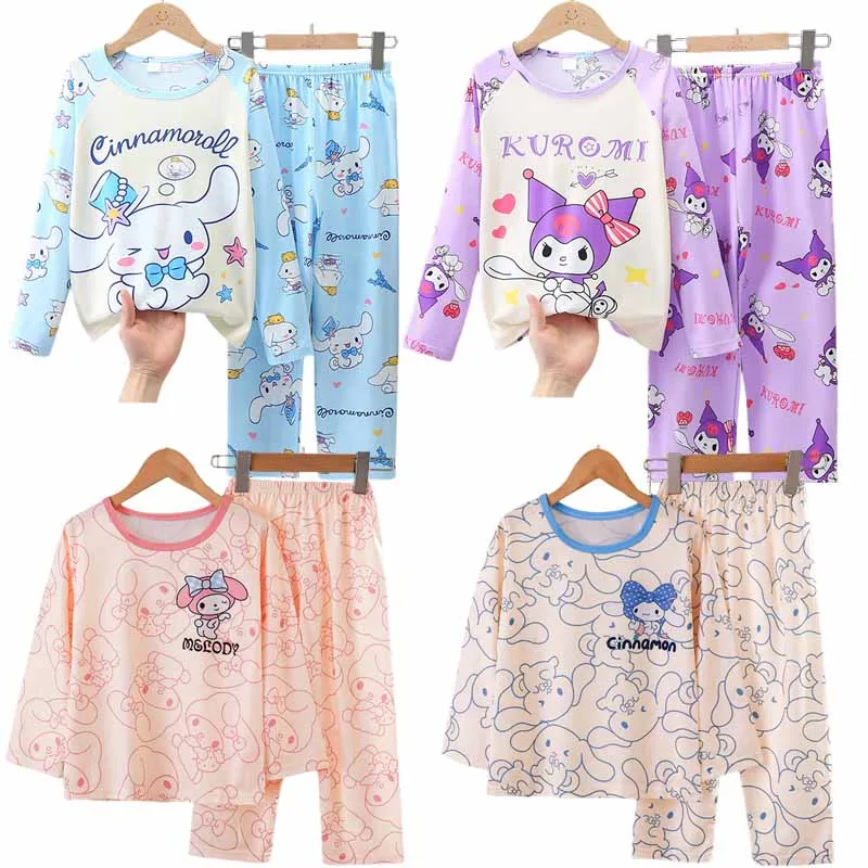 

Children Pajamas Anime Cartoon Cinnamoroll Kuromi Hellokittys Pochacco My Melody Boys Girls Long Sleeve Pants Set Home Clothing