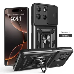 Rugged Armor Shockproof Case with Slide Camera Protector and Ring Holder for Moto edge 50 Fusion (Black)