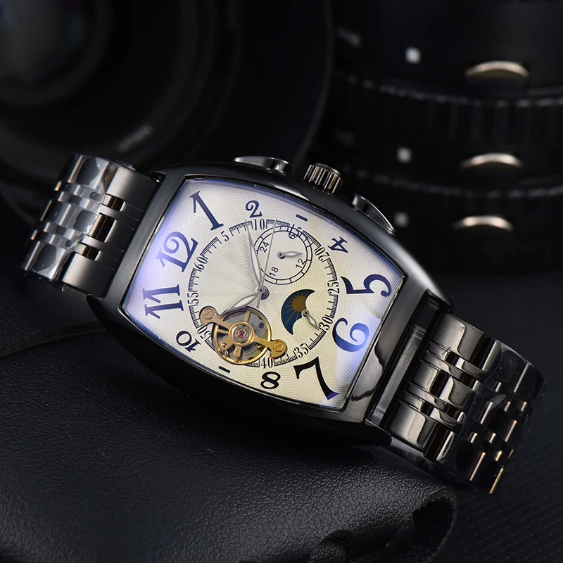 2024 New FM Men's automatic watch, multi-functional luxury gift, wine barrel stainless steel mechanical watch, free shipping