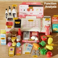 Kids Shopping Cash Register Toys Mini Supermarket Set Simulation Food Calculation Checkout Counter Pretend Play Toy For Children 2