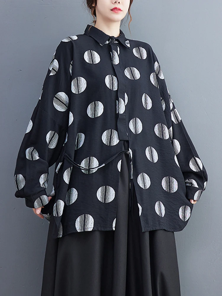 Oversized Polka Dot Print Shirt Women New Long Sleeve Loose Casual Vintage Blouse Top Femme Fashion Clothing Spring Autumn 2025