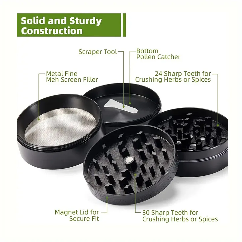 Premium 4-Layer Metal Herb Grinder & Spice Crusher - Smoking Accessories