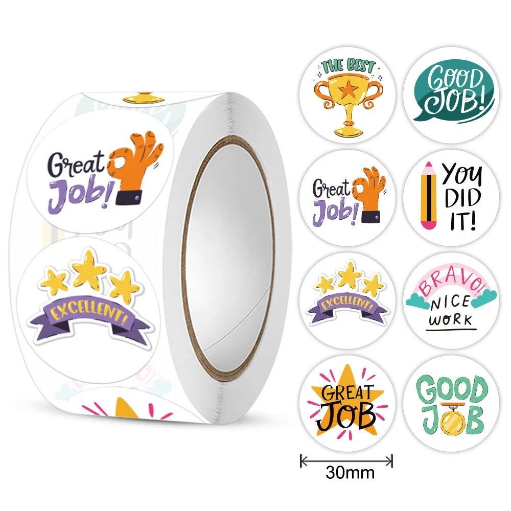 

500pcs Cute Reward Stickers Roll with Word Motivational Stickers for School Teacher Kids Student Stationery Stickers Kids 1inch