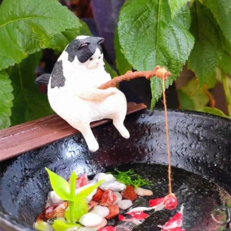 E5BB Fishing Ornaments Resin Figurine Cartoon Statue for Fish Aquarium fish tank ornaments,fish tank decorations,aquarium ornaments