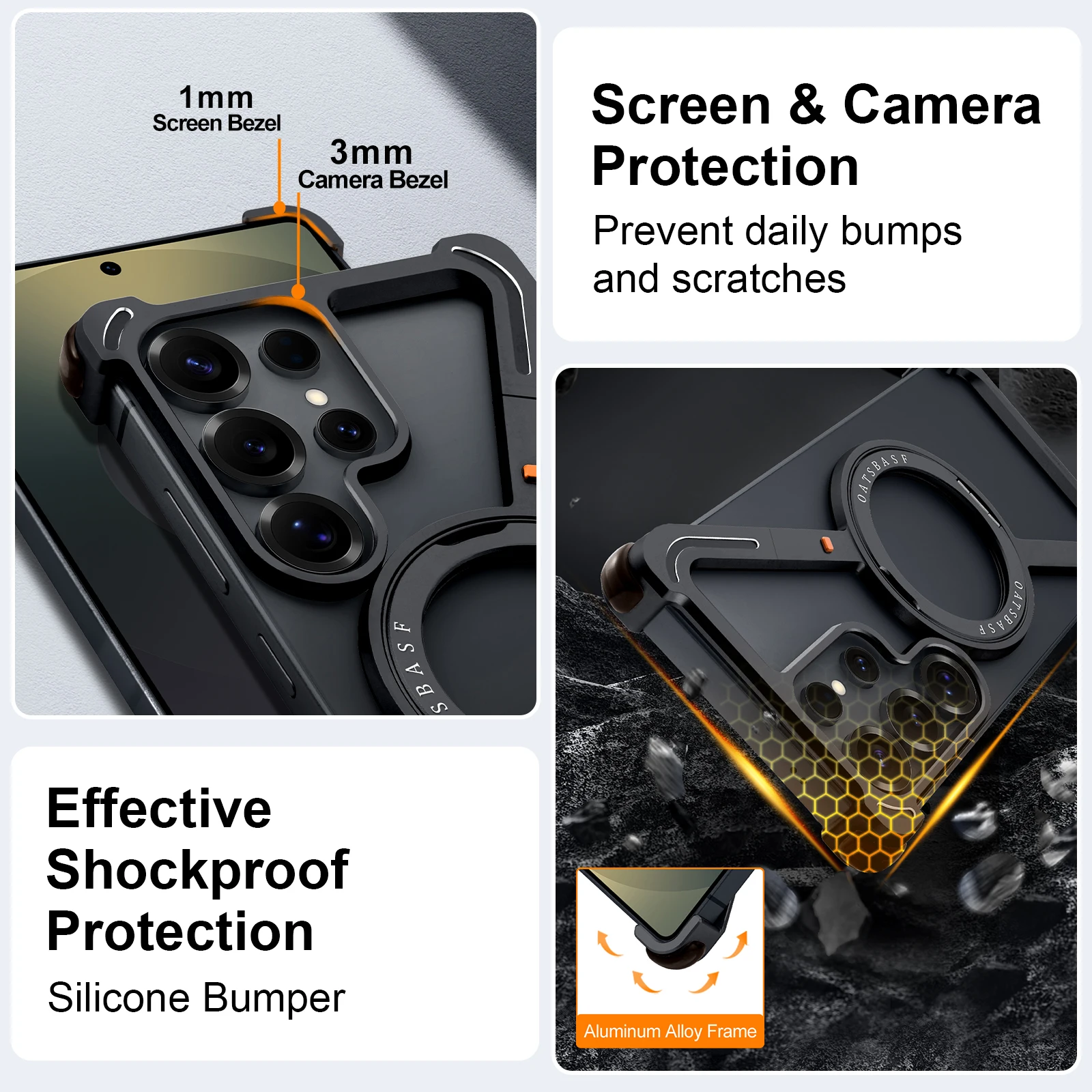 Eary Z Shape for Samsung Galaxy S25 S24 Ultra Phone Case with Magsafe Frameless Metal Magnetic Ring Stand 360°Rotating Cover