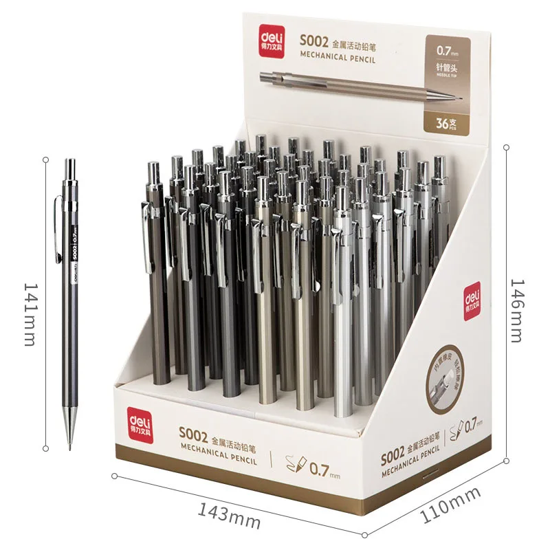 Deli Metal Mechanical Pencil 0.7mm 2B Lead Pencil Refill for Kids Writing Sketching Art Drawing Stationery Automatic Pencil Set 5