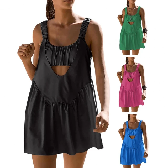 Women Tennis Dress Built-in Bra Shorts Workout Dress sleeveless Athletic  Mini Dress Exercise Golf Dresses - AliExpress